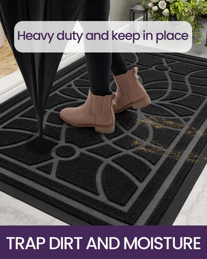 DEXI Front Door Mat Outside Entrance, Heavy Duty Non Slip Low Profile Doormat for Entryway, Trap Dirt and Moisture Welcome Mats, Easy Clean, Patio, Garage, 3x2, Blue