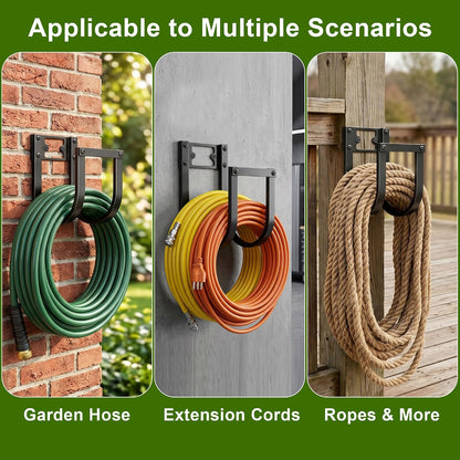 Garden Hose Holder Wall Mount - Heavy Duty Water Hose Holders for Outside, Detachable Garden Hose Hanger Holds 100 Ft, Metal Water Hose Storage for Garden Garage or Yard