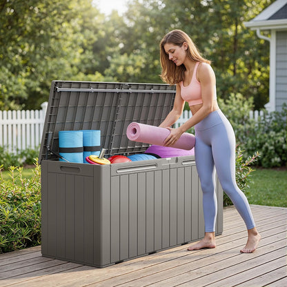 Greesum 110 Gallon Outdoor Storage Box with Lockable Lid, All-Weather for Patio Furniture, Pool Supplies & Garden Tools, Waterproof, UV-Resistant Large Deck Box, Dark Black