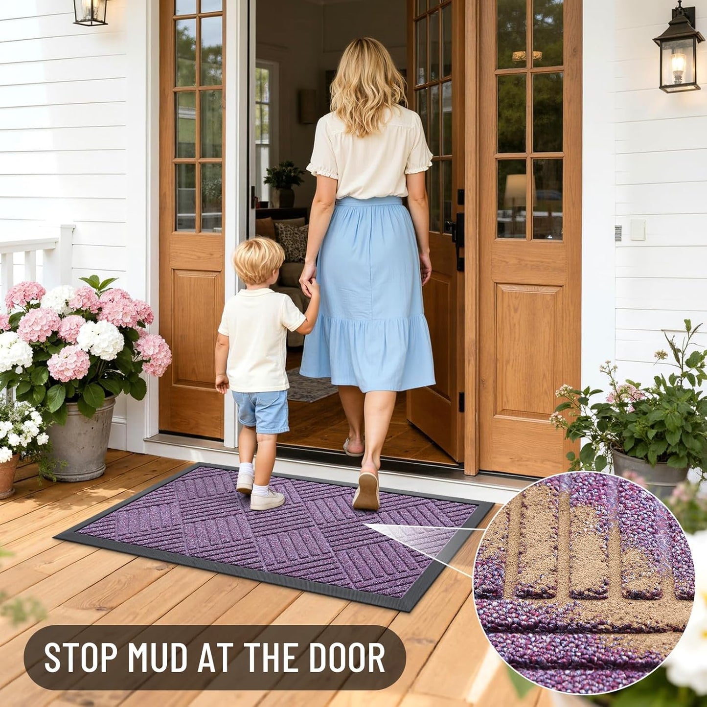 OLANLY Front Door Mat Outside Entrance 29.5x17, Absorbent, Heavy Duty Sturdy Natural Rubber Doormat Indoor Outdoor, Stain and Fade Resistant, Non-Slip Low Profile Floor Mat for Entryway, Grey Diamond