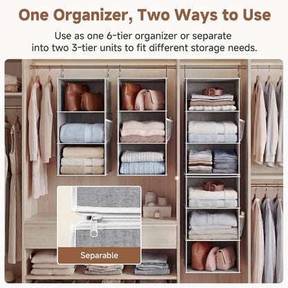 StorageWorks 6-Shelf Closet Organizers, Two 3-Shelf Separable Hanging Shelves for Closet, 12 1⁄2" D x 12 1⁄2" W x 47 ¼" H, Mixing of Beige, White & Ivory