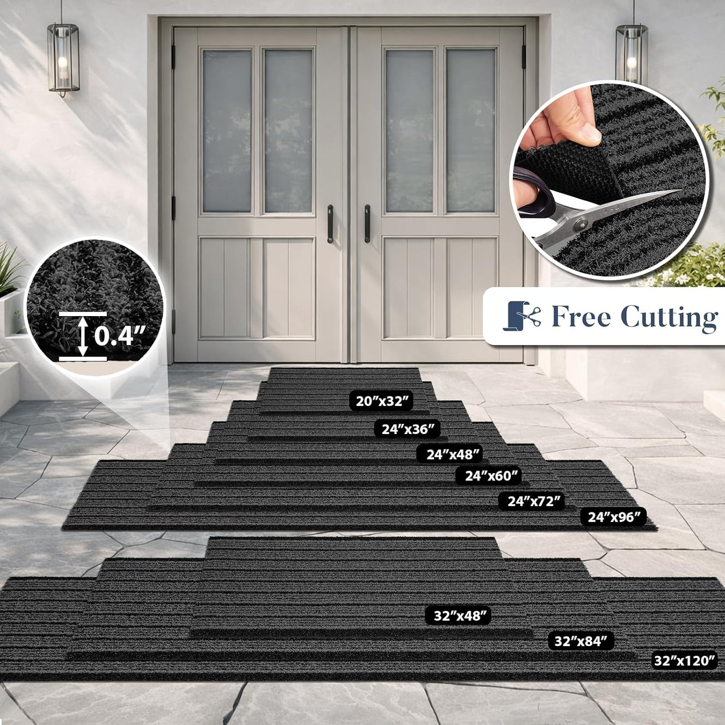 Outdoor Front Door Mat 32" x 48", Dirt Trapping Outside Entrance Rug, Non Slip Shoe Scraper, Heavy Duty Commercial Rug for Patio, Garage, Traffic Area, Office, Roll Packing