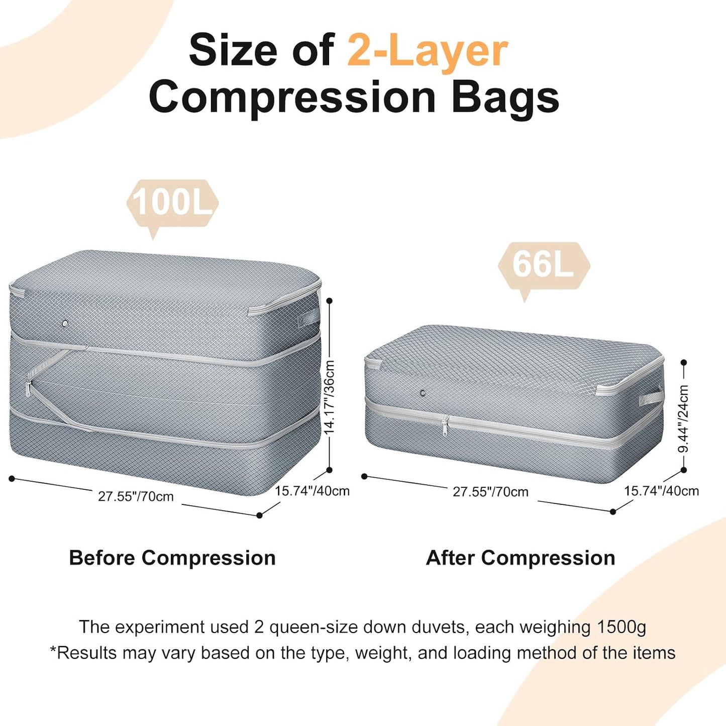 Comforter Storage Bag - Large Capacity Bedding Storage Bags Ultra Space Saving Self Compression Organizer, Washable Compression Bags for Storage Comforter Blanket Duvet Pillow, 2-Pack, Beige