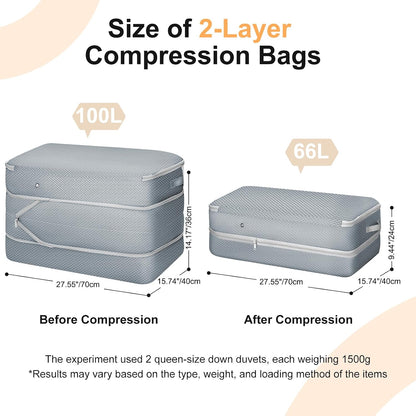 Comforter Storage Bag - Large Capacity Bedding Storage Bags Ultra Space Saving Self Compression Organizer, Washable Compression Bags for Storage Comforter Blanket Duvet Pillow, 2-Pack, Beige