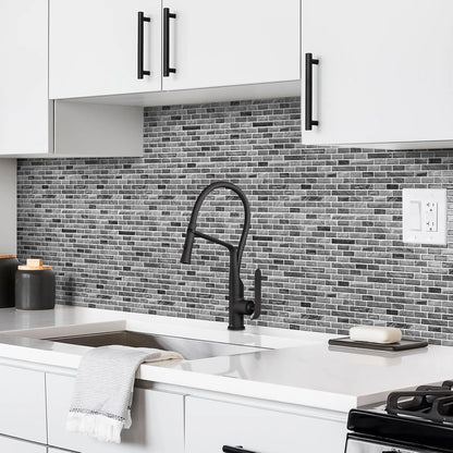 URCOLOR 10-Sheet Peel and Stick Backsplash Tile for Kitchen - 12”×12” Stick on Wall Tile for Bathroom, Black White Grey
