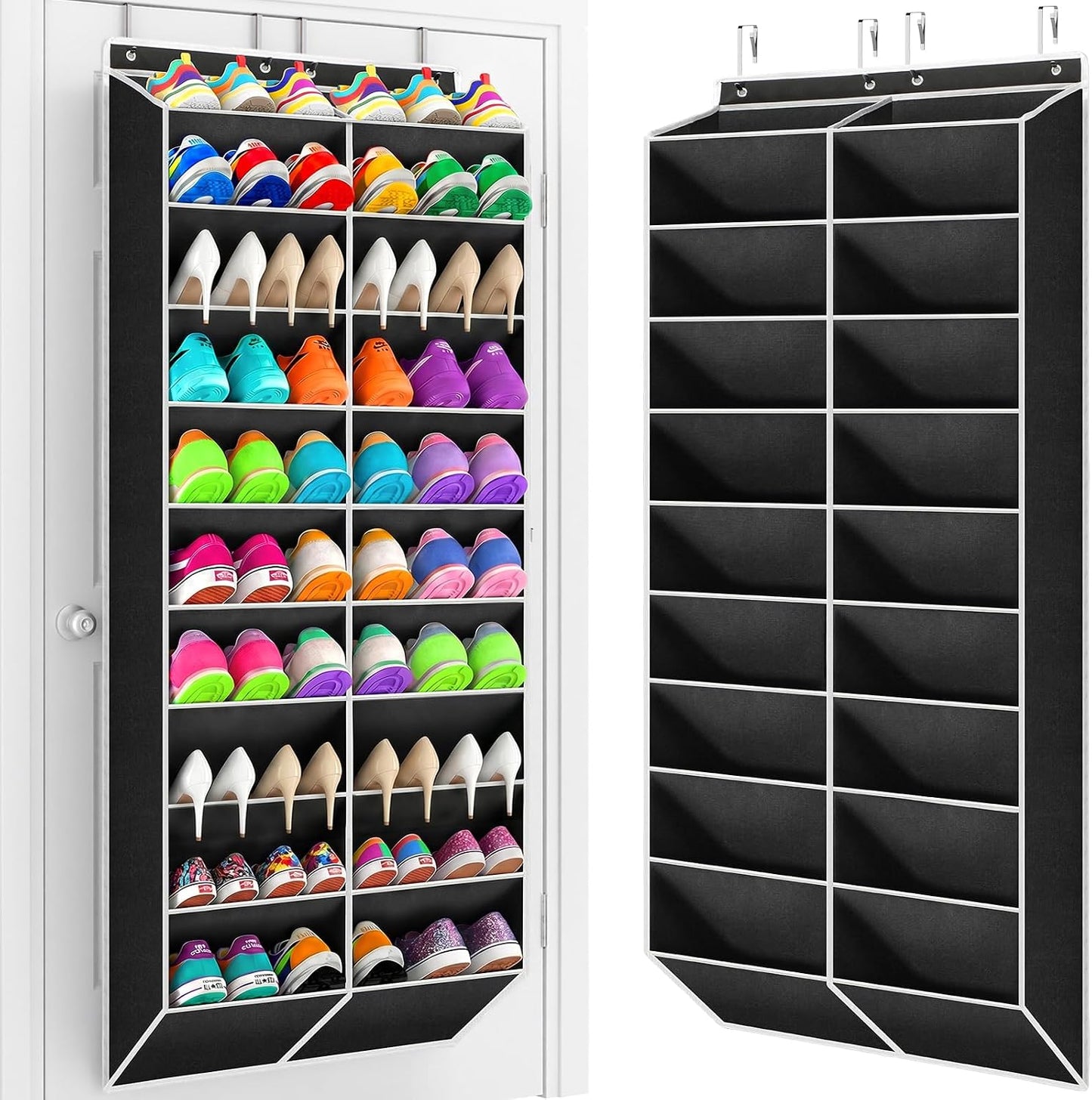 Yecaye 30 Pairs Over the Door Shoe Organizer, Large Capacity Hanging Shoe Rack for Door Hanger with Deep Pockets, Heavy Duty 10 Tier Shoe Holder for Sneakers Boots Heels College Dorm Essentials, Black