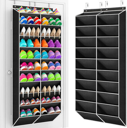 Yecaye 30 Pairs Over the Door Shoe Organizer, Large Capacity Hanging Shoe Rack for Door Hanger with Deep Pockets, Heavy Duty 10 Tier Shoe Holder for Sneakers Boots Heels College Dorm Essentials, Black
