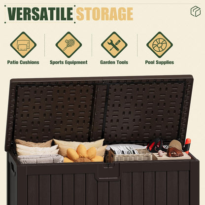 JUMMICO 31 Gallon Resin Deck Box Waterproof Indoor Outdoor Storage Boxes for Patio Furniture Cushions and Garden Tools (Brown)