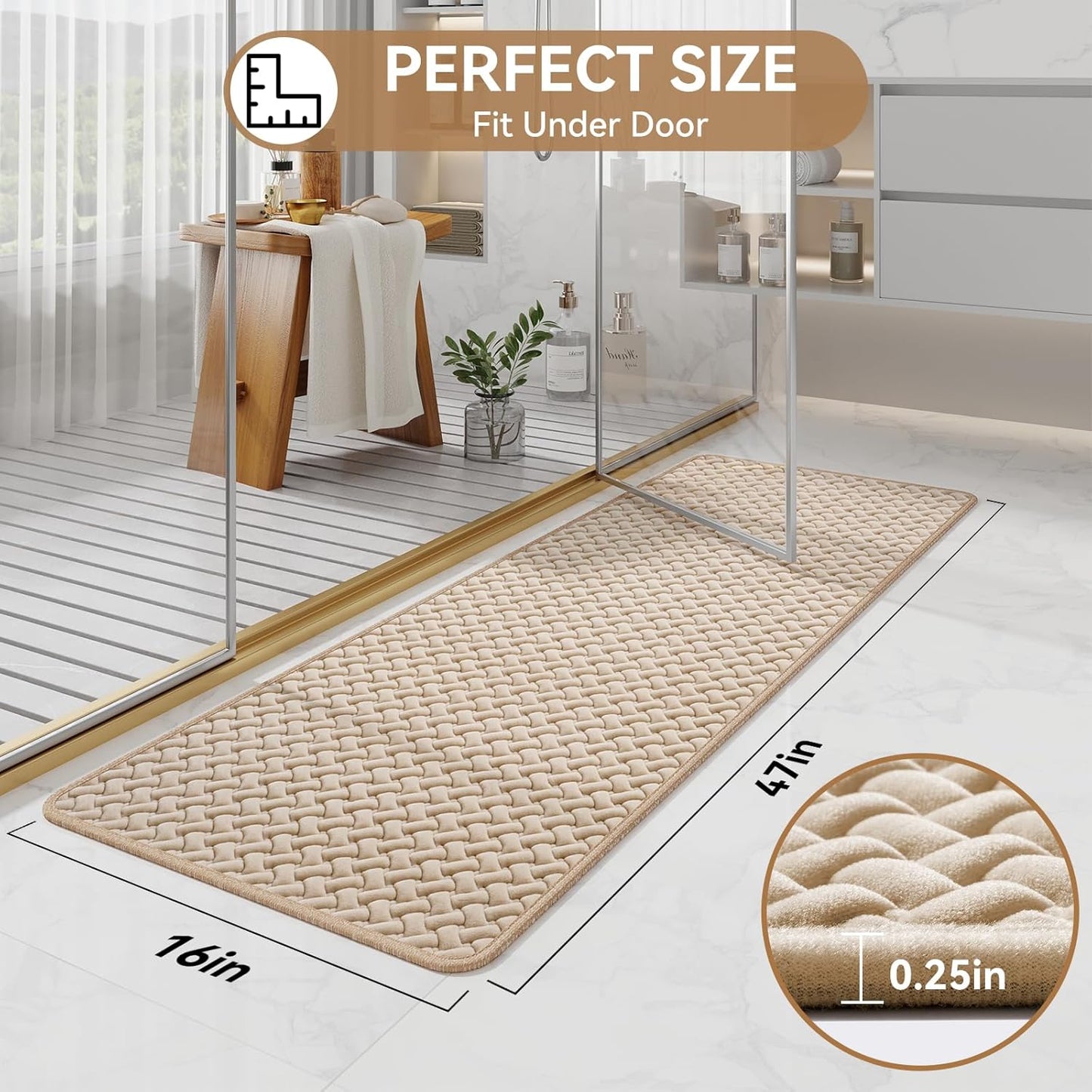 YDKGL Bathroom Rugs Non Slip, Super Absorbent Quick Dry Bath Mats for Bathroom, Foam Weave Texture Thin Bath Rugs Washable with Rubber Backing Fit Under Door Outside Shower,16" x 24“