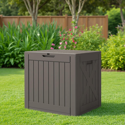 JUMMICO 31 Gallon Resin Deck Box Waterproof Indoor Outdoor Storage Boxes for Patio Furniture Cushions and Garden Tools (Brown)