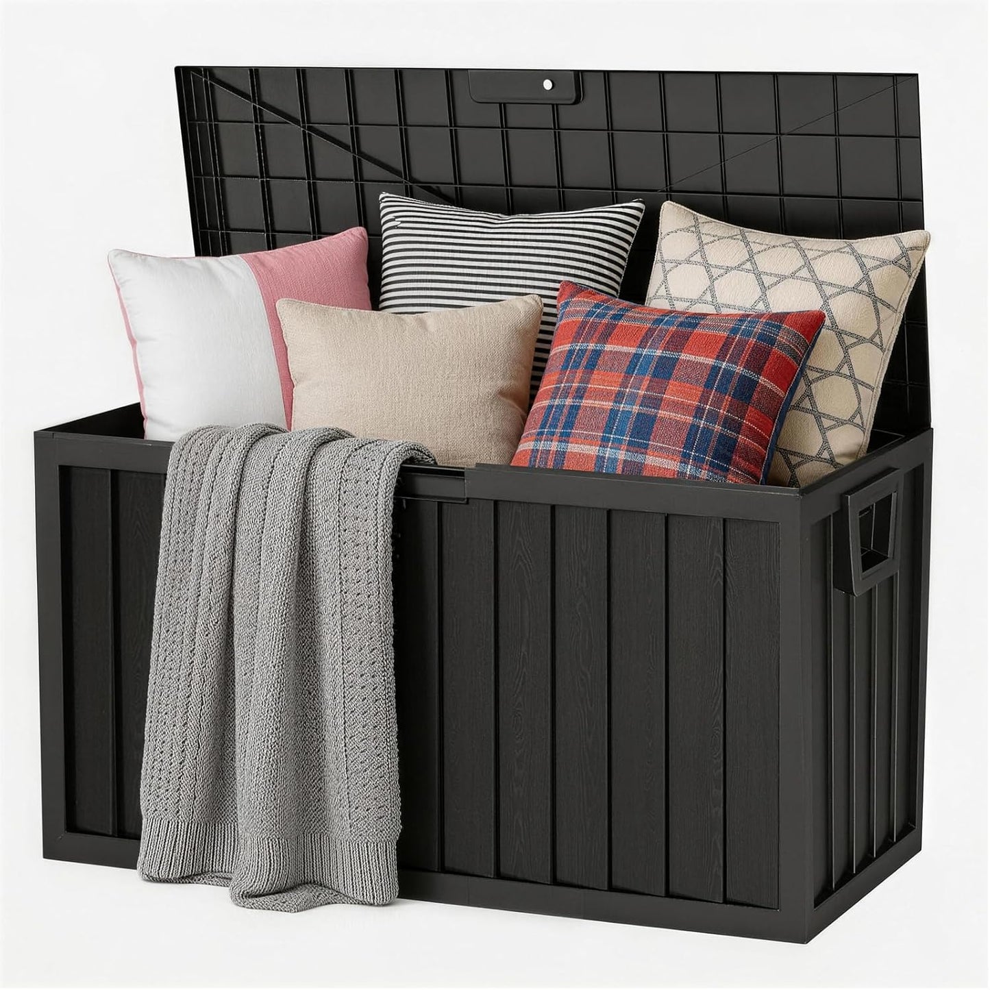 35 Gallon Deck Box, Lockable Waterproof Resin Storage Box for Patio, Indoor & Outdoor Use, for Cushions, Accessories, Package Delivery & Garden Tools,Beige