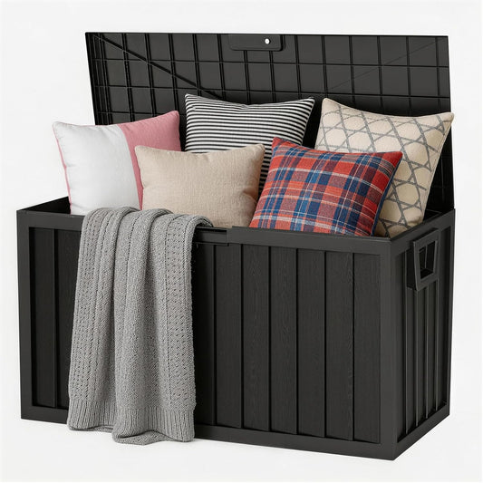 35 Gallon Deck Box, Lockable Waterproof Resin Storage Box for Patio, Indoor & Outdoor Use, for Cushions, Accessories, Package Delivery & Garden Tools,Beige