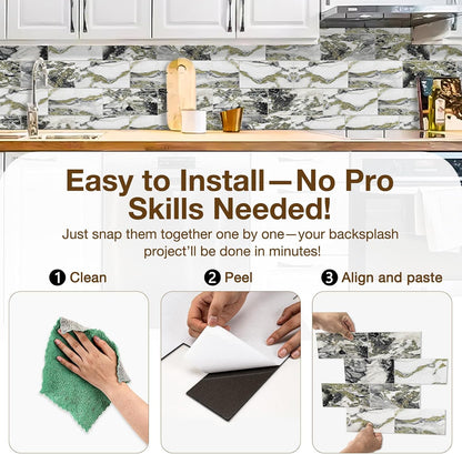 Havenly Peel and Stick Backsplash Tile for Kitchen & Bathroom Walls (White, 10 Tiles - 9.7 sq. ft. (0.9 m²))
