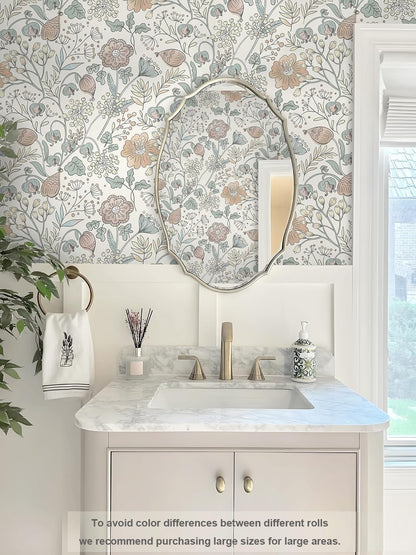 HeloHo Blue Floral Wallpaper Peel and Stick Self Adhesive Removable Wall Paper 16.1" X 118" Renter Friendly Waterproof Wallpaper Contact Paper for Furniture Living Room Bedroom Decor