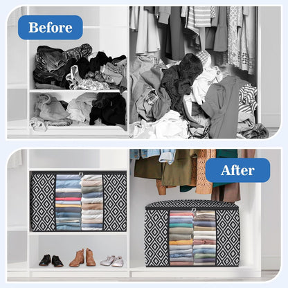 StorageTastic Direct 100L, 3 Pack, Storage Containers, Large Clothes Storage Bins Foldable Organization and Storage Bags with Reinforced Handle, Clear Window for Bedding, Blankets, Clothing, Grey