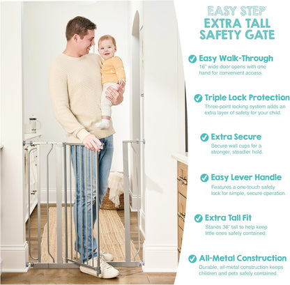 Regalo Safety 29-38.5" Baby Gate for Doorways & Bottom of Stairs, Pressure Mounted Baby Gate with Door for Babies, Toddlers & Pets, Tested & Safe for 30 Years, American Designed, American Owned, White