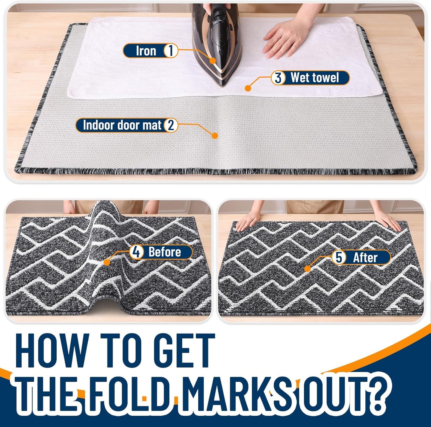 OLANLY Front Door Mat, Non-Slip Rubber Backing, Dirt Resistant and Absorbent, Washable, Easy to Clean Low-Profile Indoor Doormat for Back Door, Entryway, Inside Entrance, 32x20, Grey