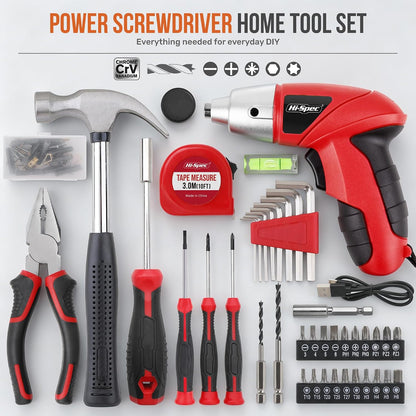 Hi-Spec 4V Electric Screwdriver Tool Kit Set. Cordless USB Rechargeable Screwdriver with Home Repair Tools. 42pc Compact Portable Case, DIY Kit for Beginners and the Household - Green