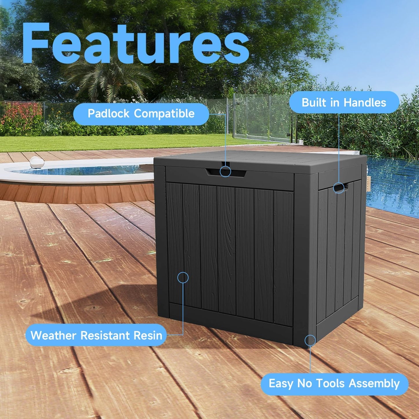 EasyUp 33 Gallon Resin Deck Box Waterproof, UV Resistant Outdoor Storage Box for Delivery, Porch, Patio and Garden, Stripe Black