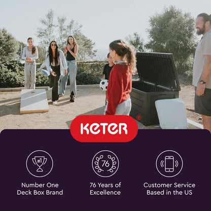 Keter 150 Gallon Resin Large Deck Box Organization and Storage Box for Patio, Outdoor Cushions, Garden Tools, Brown | Hydraulic Pistons, Resin, Weatherproof