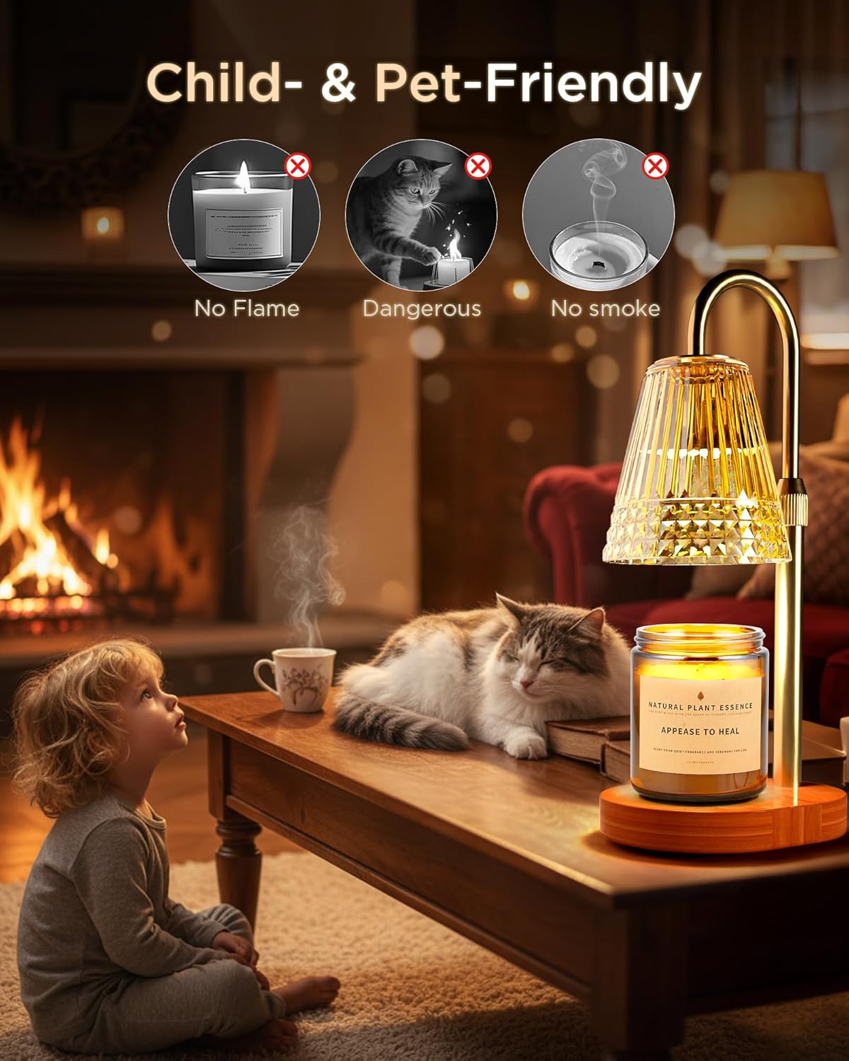 TATAANTY Candle Warmer Lamp with Timer and Dimmer, 4 Brightness Levels, Wooden Base, Mothers Day Gifts, Birthday Gift for Women, Golden, Home Decor Suitable for Bedroom, Offices, Living Rooms