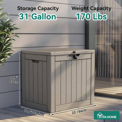 YITAHOME 31 Gallon Outdoor Storage Deck Box | Waterproof Resin Package Delivery and Storage Box with Lockable Lid for Patio Furniture Cushions, Pool Accessories, Garden