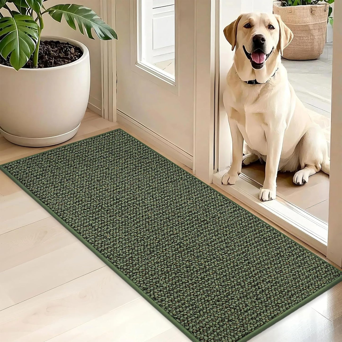 BEQHAUSE Dirt Trapper Door Mat 20" x 32", Non-Slip Washable Doormats Entrance Mat, Dirt Resistant and Absorbent Welcome Mat, Low Profile Floor Mats for Front Back Door and Entryway, Beige