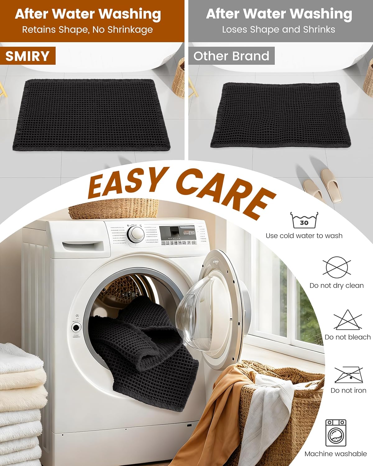 Smiry Waffle Bath Mat 30x20, Extra Soft Absorbent Bathroom Rugs, Non Slip Machine Washable Quick Dry Bath Rugs for Bathroom Floor, Tub, Shower, Home Decor Accessories, Brown