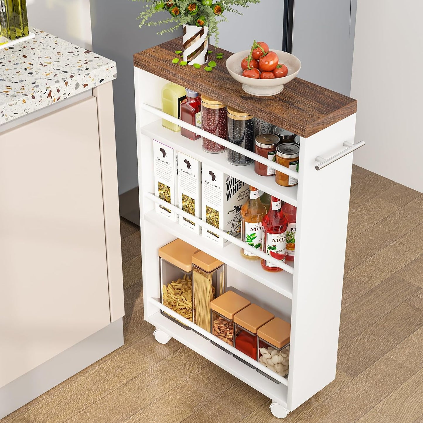 Tribesigns Slim Storage Cart, Rolling Narrow Kitchen Cart on Wheels for Small Place, 4-Tier Slide Out Slim Utility Cart Skinny Laundry Cart with Handle for Kitchen, Bathroom, Laundry