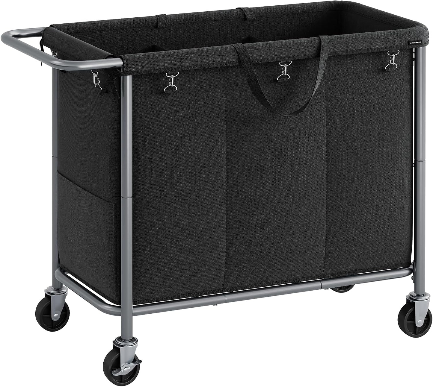 SONGMICS Laundry Basket with Wheels, 3-Section Rolling Laundry Hamper, 52.8 Gallons (200 L), Removable Liner, Steel Frame with Handle, 35.8 x 15.4 x 31.9 Inches, Cream White URLS005W01