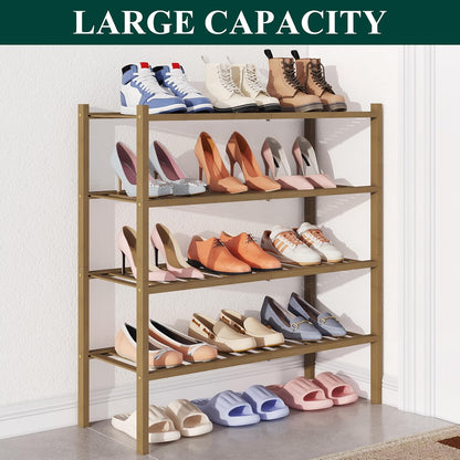 Smiry Bamboo Shoe Rack for Closet, 3 Tier Wooden Shoe Organizer, Stackable Wood Shoe Storage Shelf for Entryway, 14 Vertical Slats, One-piece Heavy-Duty Legs, 26.77"x11.02"x18.31", Natural