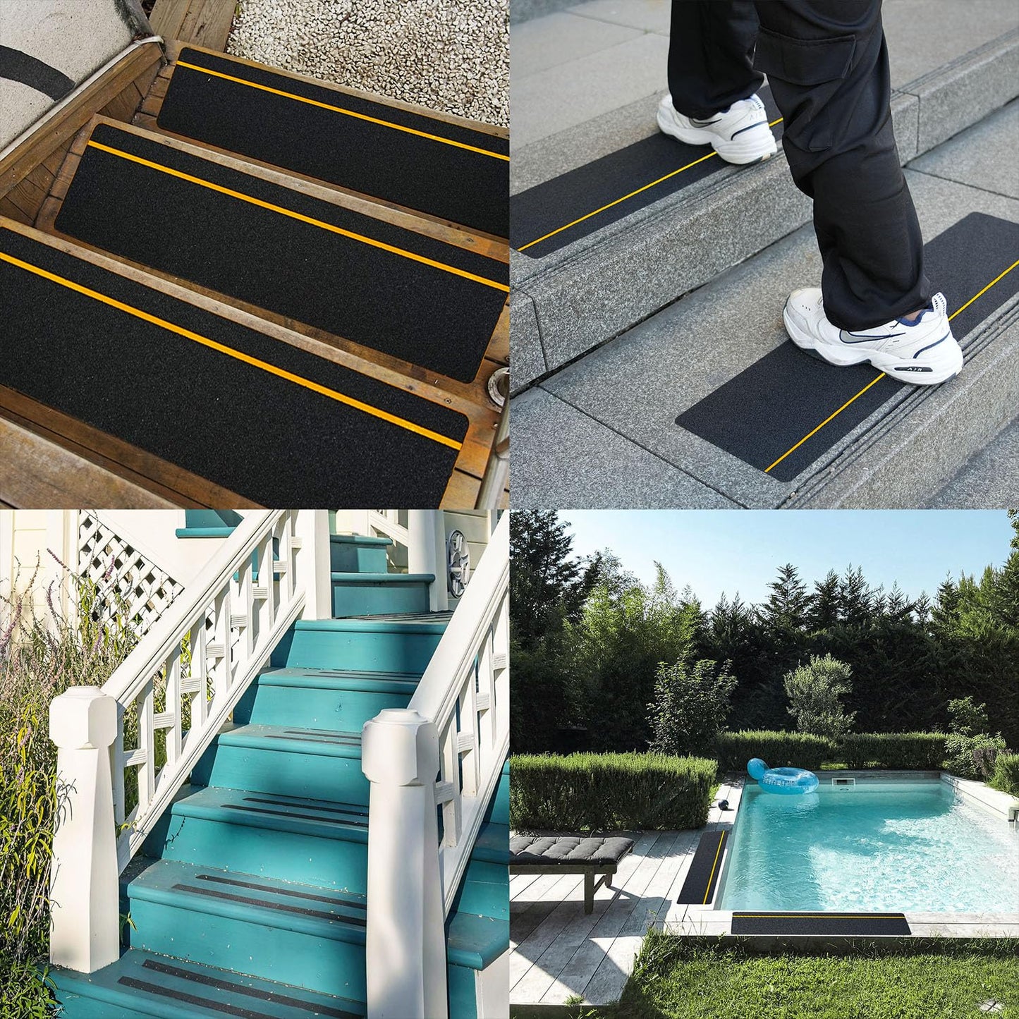 COSIMIXO 4" x 30" 10Pack Anti Slip Stair Tread with Reflective Strips,Best Grip Non Skid Tape,Anti-Skid Tape, High Traction Adhesive for Stairs Step