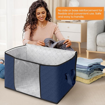 Fab totes 6 Pack Storage Bags for Clothes and Blanket, Foldable Closet Organizers and Storage with Zippers, Clear Window and Handles, Fabric Storage Bins for Sweater, Comforter, Bedding,Linen Sheets
