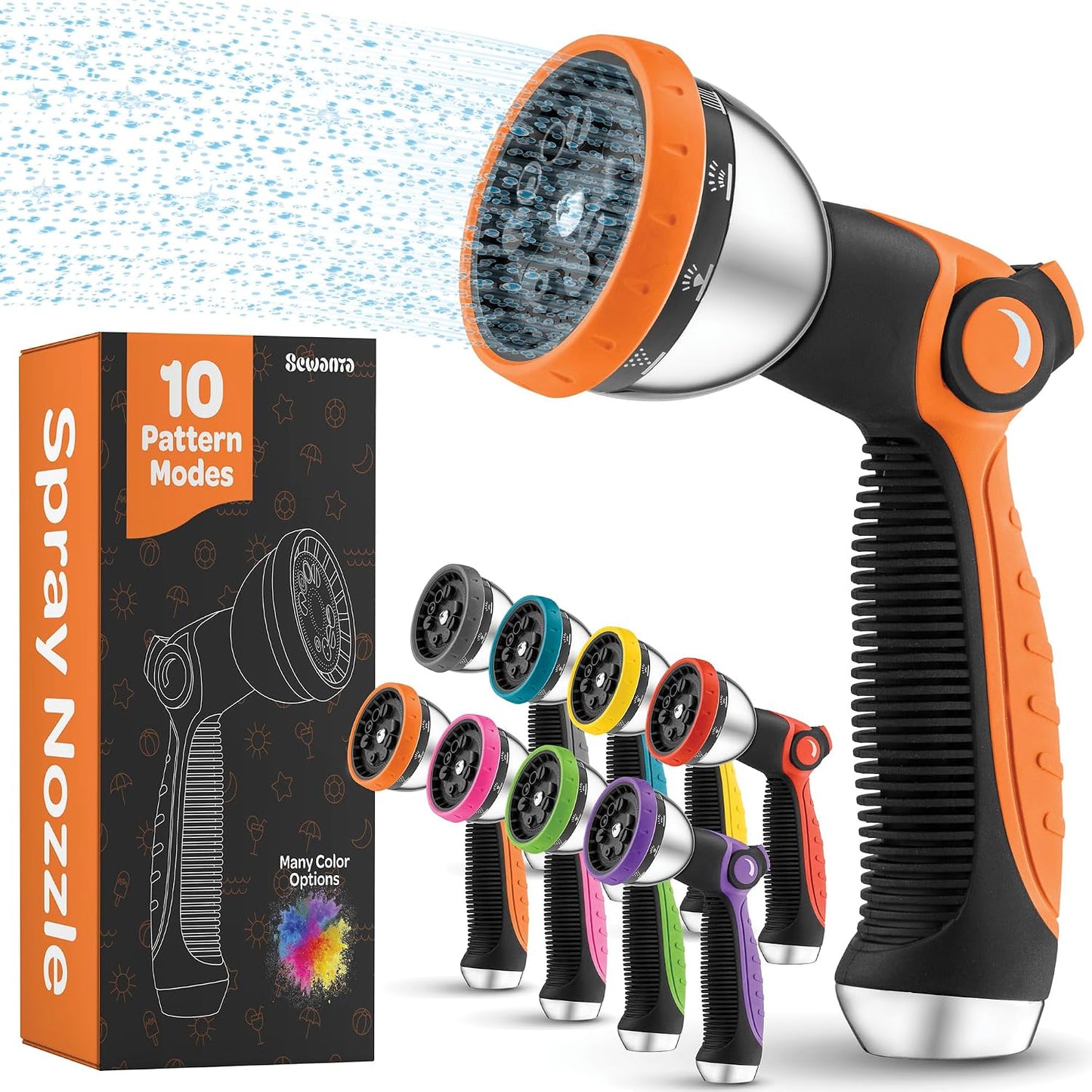 Hose Nozzle [Blue] Heavy Duty Hose Sprayer With 10 Adjustable Watering Patterns. Thumb Control Design, Comfortable Ergonomic Grip, Garden Hose Nozzle for Watering Plants & Lawns/Fun showers/Cleaning