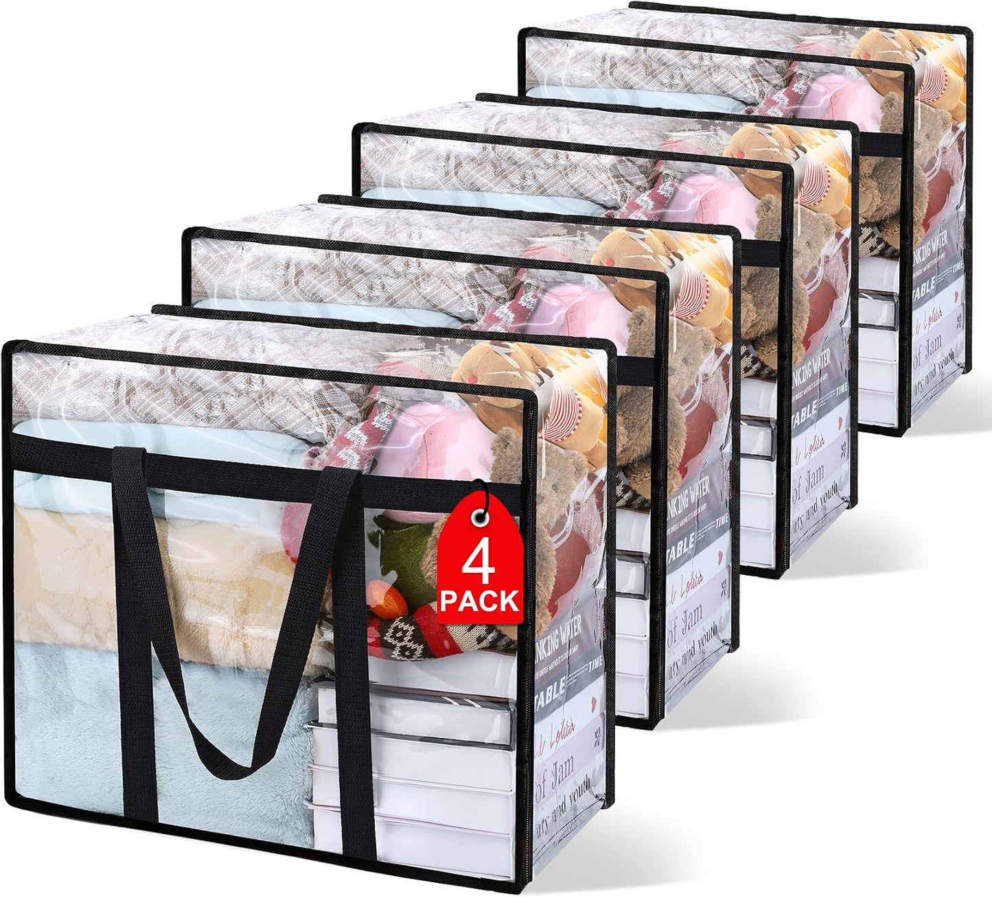 6Pack Clear Blanket Storage Bags Comforter Clothes Storage Moving Bag, 40L | Vinyl Material Reinforced Handle for Bedding, Clothing, Comforters, Pillows, Toys, Closet Organizers and Storage Containers