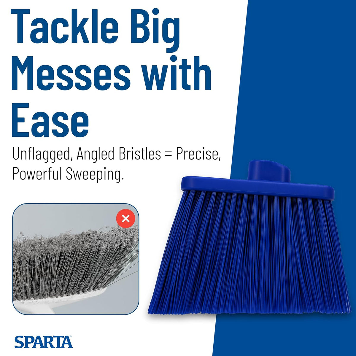 SPARTA Plastic Broom Head, Angled, Un-Flagged for Large Debris Indoor, Outdoor, Home, Restaurant, Lobby, Office, 12 Inches, Green