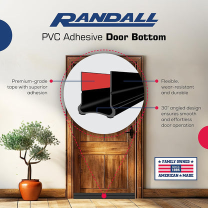 Flexible Adhesive PVC Door Bottom – 39” Long | Fits Standard 1 3/4” Doors | Self Stick Under Door Draft Stopper | Weather Stripping Seal for Noise, Dust, Air & Bug Protection (White, 39" Long)