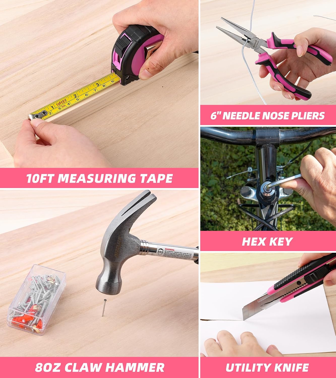 Pink Tool Set for Women, 126-Piece Lady's Power Screwdriver Cordless Rechargeable Set Home Repairing Tool Set with 13-Inch Wide Mouth Open Storage 126PCS 3.6V Electric Screwdriver Tool Bag