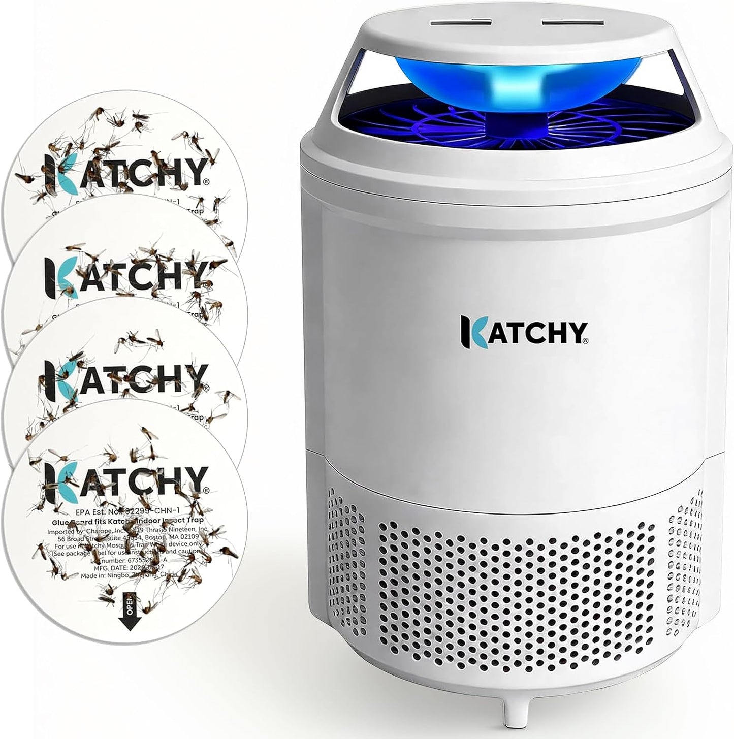 The Original Katchy Indoor Insect Trap - Fan Powered with UV Light - Fruit Fly Traps for Indoors - for Fruit Flies, Gnats, Mosquitoes, Moths (Black)