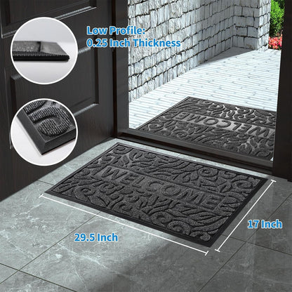 Yimobra Welcome Mat Outdoor 29.5x17, Waterproof Non-Slip Outdoor Mats for Front Door Outside Entrance, Low-Profile Entryway Mat Indoor for Garage Patio, Black