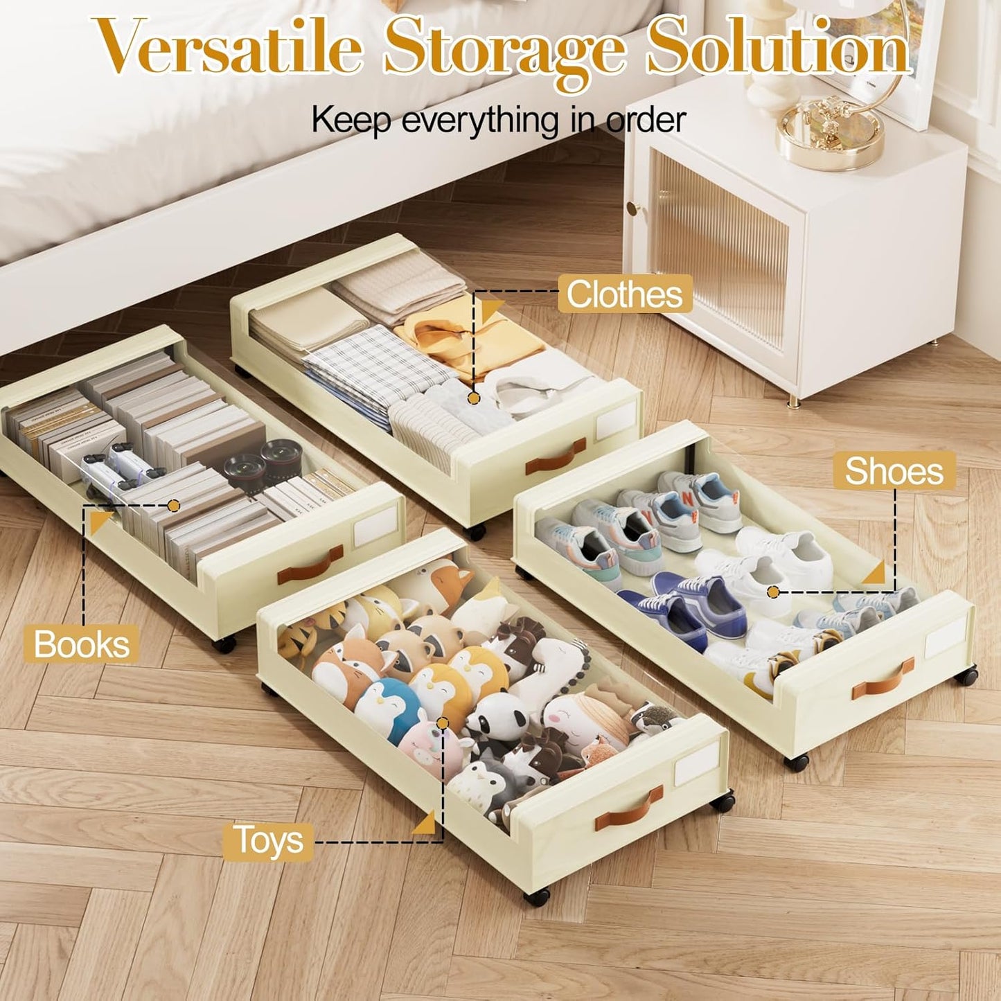 Yecaye Under Bed Storage with Wheels, 2 Pack Under the Bed Storage Containers with Lids & Label, XXL 60L Rolling Underbed Storage Drawers for Clothes, Blankets, Shoes, Black