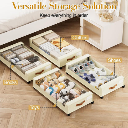 Yecaye Under Bed Storage with Wheels, 2 Pack Under the Bed Storage Containers with Lids & Label, XXL 60L Rolling Underbed Storage Drawers for Clothes, Blankets, Shoes, Black