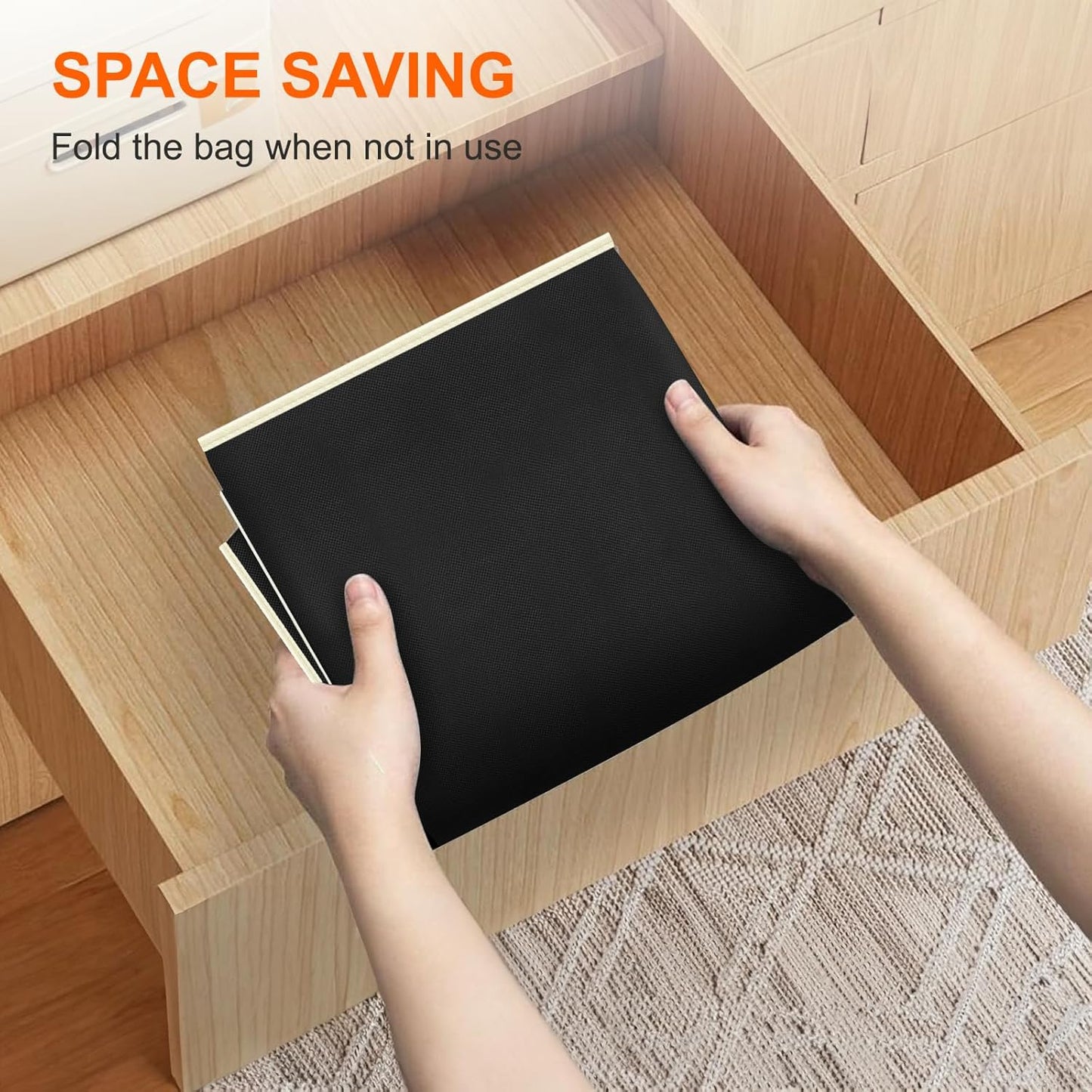 MISSLO King Comforters Storage Bag 120L for Blankets Clothes Sweaters Beddings Organizer with Reinfored Handles Non-Metal Fabric Storage Bin Organizer, Black