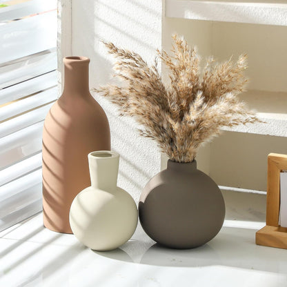 Ceramic Vase Set of 3, Decorative Vases Home Decor Modern Neutral Flower Pampass Boho Vase for Living Room, Table, Mantel, Entryway, Bookshelf, Kitchen, Bedroom, Bathroom - White
