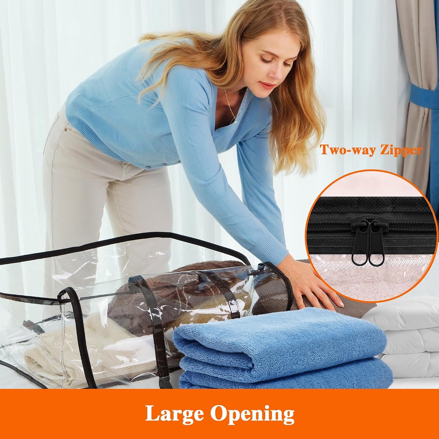 Vieshful 3 Pack Clear Clothes Storage Bag, 40L Plastic Blanket Storage Bag with Zipper, Foldable Closet Organizer, Moving bags for Comforter, Blanket, Bedding, Duvet, Toys