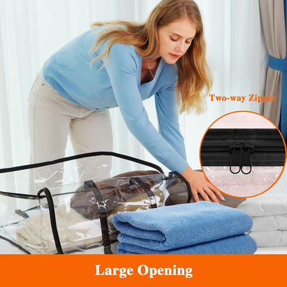 Vieshful 3 Pack Clear Clothes Storage Bag, 40L Plastic Blanket Storage Bag with Zipper, Foldable Closet Organizer, Moving bags for Comforter, Blanket, Bedding, Duvet, Toys