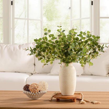Ceramic Flower Vase, Small Rustic Farmhouse Vases Home Decor, Short Pottery Decorative Pampas Vase for Table Living Room Entryway Mantel Bookshelf Bedroom Bathroom Kitchen - 6" W