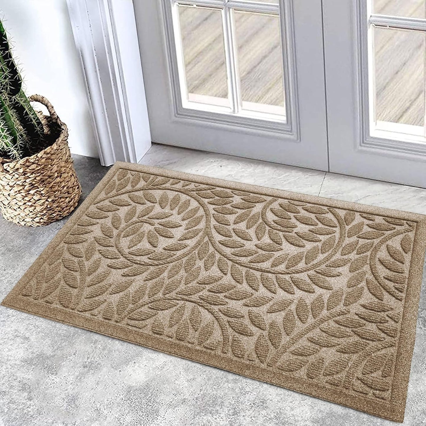 Bulijojo Front Door Mat Entrance,Durable Heavy Duty Welcome Mat,Thick Absorbent Natural Rubber Non Slip Mat,Sturdy Entryway Brown 17"x30"