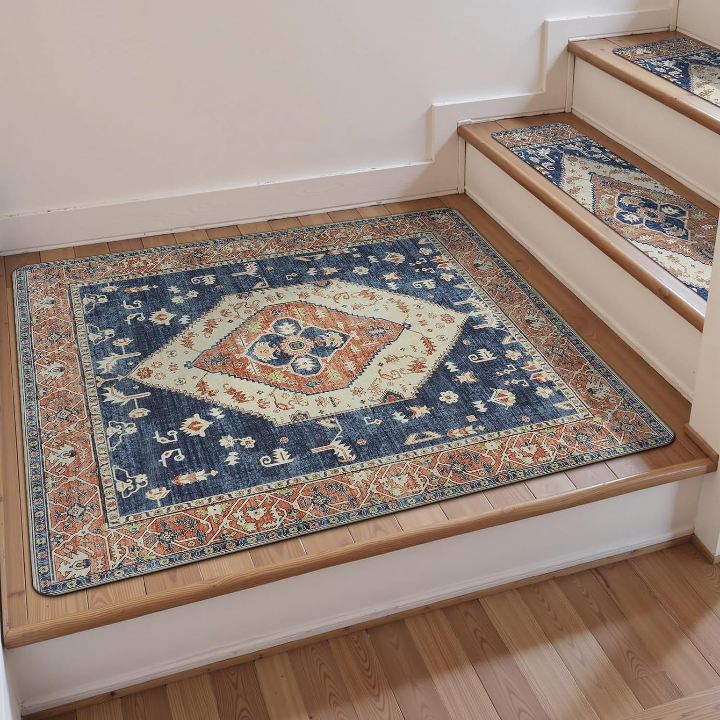 OJIA Non-Slip Carpet Stair Treads for Wooden Steps Set of 15, 30''X8'' Indoor Runner Resistant Rugs Rubber Safety Mats for Dogs, Kids & Elders, Stairway Grip