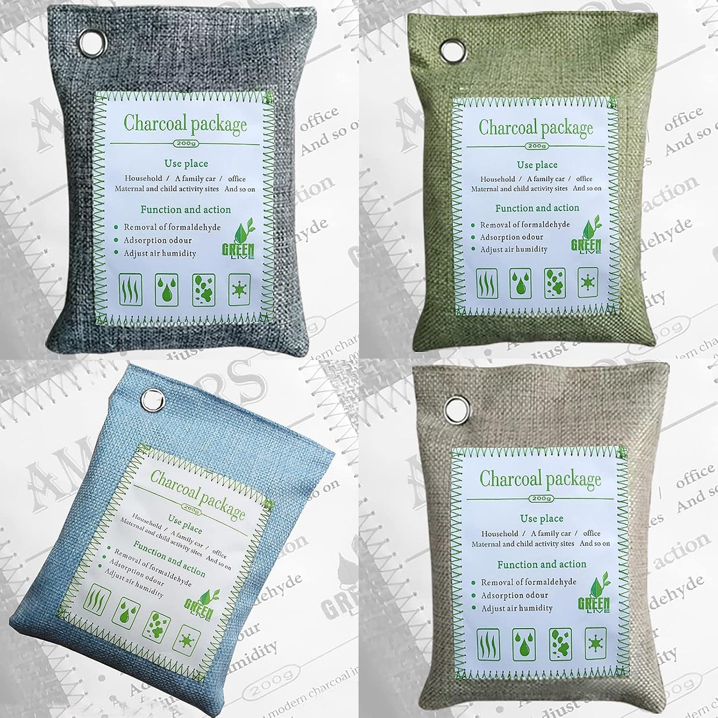 Bamboo Charcoal Bags Odor Absorber, 2 Packs 100g Charcoal Deodorizer Bags with Hooks, Nature Bamboo Charcoals Air Purifying Bags Activated Charcoals Odor Absorbers for Home Cars Pet Closet Bathroom